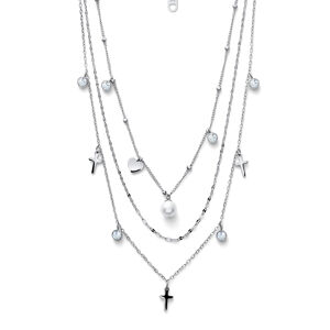 Oliver Weber Trojitý ocelový náhrdelník s perličkami Prayer 12261