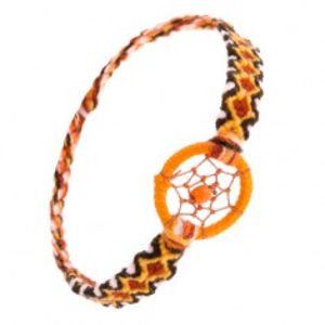 Oranžový náramek z vlny, kosočtvercový vzor, kroužek s kuličkou SP50.23