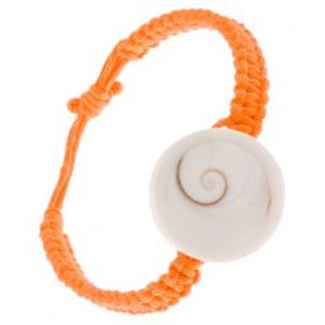 Oranžový šňůrkový pletenec s kruhovou imitací lastury S10.20