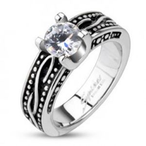 Patinovaný prsten z chirurgické oceli se zirkonem K15.12/K15.13