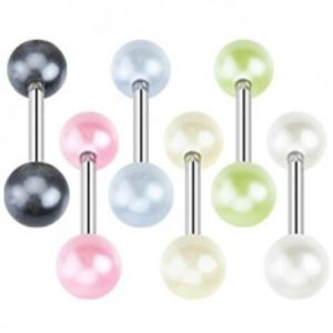 Piercing do jazyka z oceli - barevné perleťové kuličky N25.37