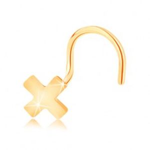 Piercing do nosu ve žlutém 14K zlatě - malé lesklé písmeno X, zahnutý GG142.08