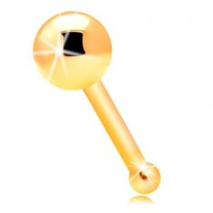 Piercing do nosu ve žlutém 14K zlatě - rovný tvar, lesklá hladká kulička