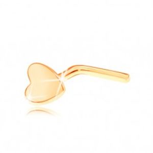 Piercing do nosu ve žlutém 14K zlatě - zahnutý, drobné ploché srdíčko GG151.06