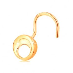 Piercing do nosu ze žlutého 14K zlata - malý lesklý kruh s výřezem, zahnutý GG142.11