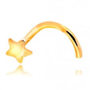 Piercing do nosu ze žlutého 14K zlata - zahnutý, malá hvězdička GG207.06