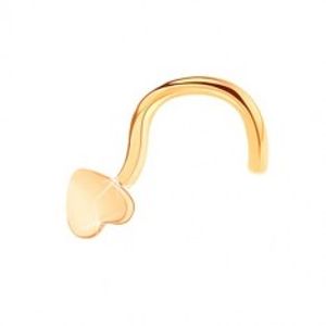 Piercing do nosu ze žlutého 14K zlata - malé lesklé ploché srdíčko GG151.02