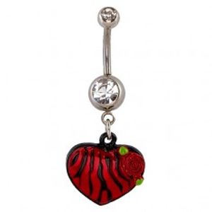Piercing do pupíku - srdce, vzor červeno-černá zebra, růže Y6.8