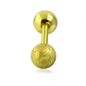 Piercing do tragu z oceli - hladká a pískovaná kulička zlaté barvy, 16 mm S29.16
