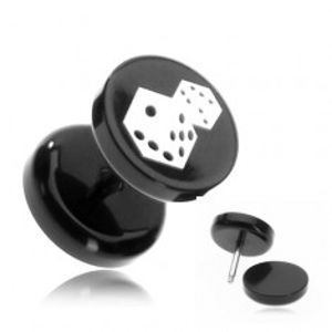 Plug do ucha z akrylu - hrací kostky na černém kolečku PC33.07