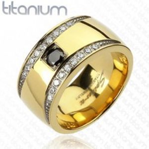 Prsten z titanu zlaté barvy se zirkonovými půlměsíci K16.10