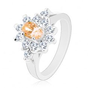 Prsten stříbrné barvy, světle oranžový ovál s čirým zirkonovým lemem R30.27