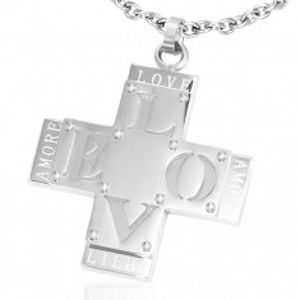 Přívěsek z oceli - dvojitý kříž s nápisem "LOVE" Z24.2
