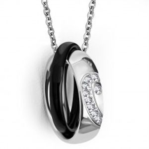 Přívěsek z oceli - prsten s polovinou srdce a zirkony černý prsten SP91.01