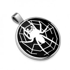Přívěsek z oceli 316L, černý kruh s motivem pavouka s pavučinou G1.7