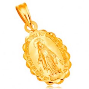 Přívěsek ze žlutého 14K zlata - oválný medailon Panny Marie, oboustranný GG204.30