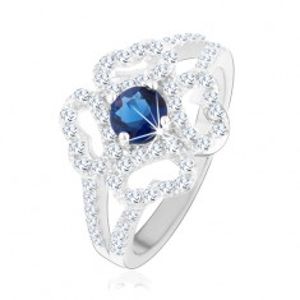 Prsten - stříbro 925, rozdělená ramena, čirý obrys květu, modrý zirkon HH14.4
