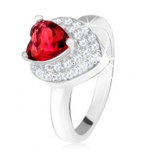 Prsten s vystupujícím srdíčkovitým červeným zirkonem, dvojité srdce, stříbro 925 SP32.28