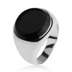 Prsten s černým glazovaným kruhem, lesklá ramena, stříbro 925 S83.04