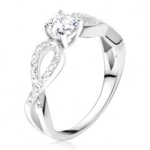 Prsten s čirým okrouhlým kamenem, zirkonové smyčky, stříbro 925 T18.16