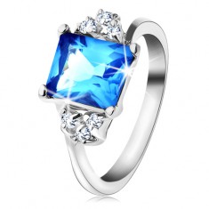 Prsten s lesklými rameny a obdélníkovým zirkonem světle modré barvy G08.17