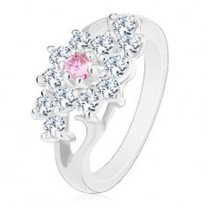 Prsten s lesklými rozdělenými rameny, čirý kvítek s růžovým středem R43.2