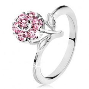Prsten s blýskavým zirkonovým kvítkem v růžové barvě, úzká lesklá ramena G10.13