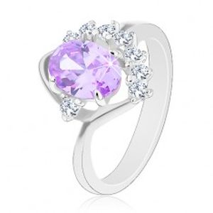 Prsten s oválným zirkonem ve světle fialovém odstínu, třpytivý čirý oblouček G13.12