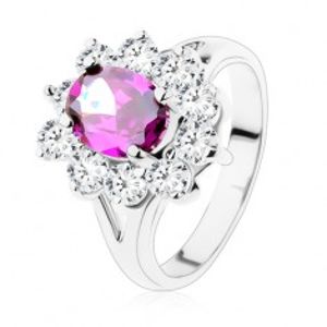 Prsten s rozdělenými rameny, fialový ovál s třpytivou zirkonovou obrubou V08.09
