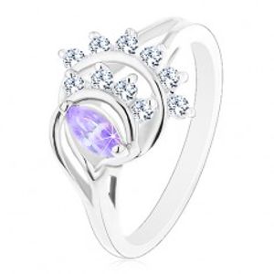 Prsten s rozdělenými rameny, světle fialové zrnko, oblouky z čirých zirkonů R43.28