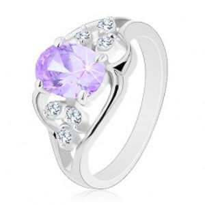 Prsten s rozdělenými rameny, zvlněné linie, světle fialový oválný zirkon R30.11