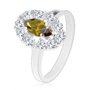 Prsten s úzkými rameny ve stříbrném odstínu, zelené zirkonové zrnko, čirý lem G15.25
