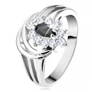 Prsten se stříbrným odstínem, černé zirkonové zrnko, dva lesklé oblouky G10.17