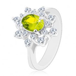 Prsten se stříbrným odstínem, blýskavý zeleno-čirý květ G05.04