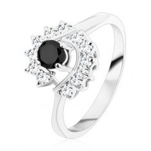 Prsten se zúženými rameny, kulatý černý zirkon, čiré zirkonové oblouky S15.02