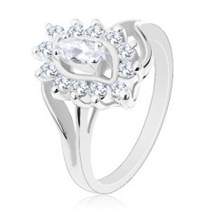 Prsten stříbrné barvy, čiré broušené zrnko v zirkonové obrubě G02.09