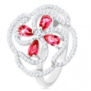 Prsten, stříbro 925, vypouklý květ z růžových zirkonových kapek a čirých linií HH14.18