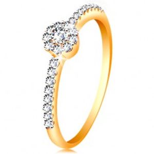 Prsten ve 14K zlatě - zářivý kvítek z čirých zirkonů, zdobená ramena GG197.39/47