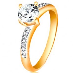 Prsten ve 14K zlatě - zářivý kulatý zirkon čiré barvy, zirkonová ramena GG196.25/31