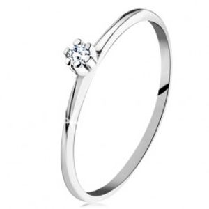 Prsten v bílém 14K zlatě - lesklá zkosená ramena, kulatý čirý diamant BT153.44/48