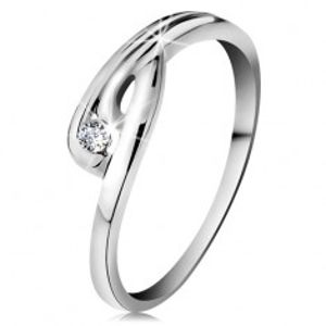 Prsten v bílém 14K zlatě - zářivý čirý diamant, zahnutá ramena se zářezem BT178.31/38