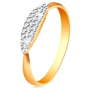 Prsten v kombinovaném 14K zlatě - vypouklý ovál se vsazenými čirými zirkonky GG192.24/30