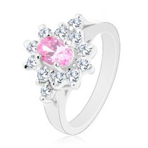 Prsten ve stříbrné barvě, broušený ovál v růžovém odstínu s čirým lemem R30.25