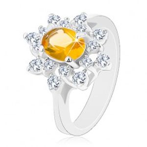 Prsten ve stříbrné barvě, blýskavý květ ze zirkonů žluté a čiré barvy G08.01