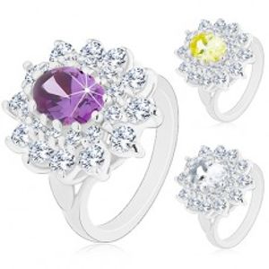 Prsten ve stříbrné barvě, velký zářivý květ ze zirkonů, lístečky R41.29