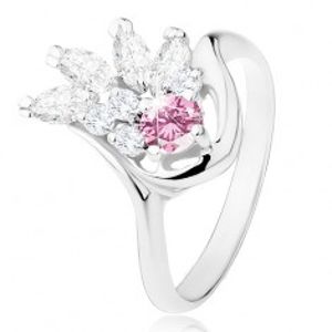 Prsten ve stříbrném odstínu, čirý zirkonový vějíř, růžový zirkon R31.11