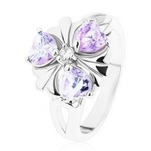 Prsten ve stříbrném odstínu, kvítek s fialovými zirkonovými srdíčky R38.28
