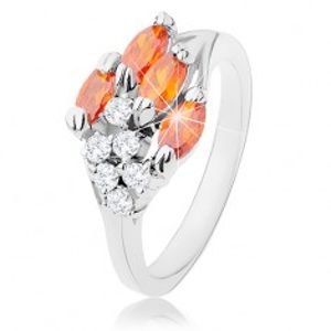 Prsten ve stříbrném odstínu, oranžová zirkonová zrnka, čiré zirkonky R41.25