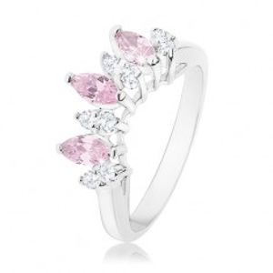 Prsten ve stříbrném odstínu, růžová a čirá zirkonová zrníčka R34.30