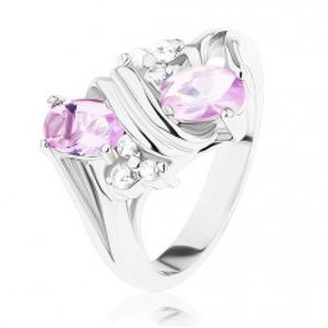Prsten ve stříbrném odstínu, růžové a čiré zirkony, dvojitá spirála R39.6